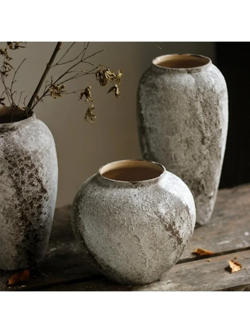 Rustic Tall Ceramic Floor Vase - Vintage Farmhouse Decor for Living Room